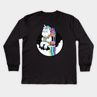 Cute Unicorn rocket rainbow crayon Kids Long Sleeve T-Shirt